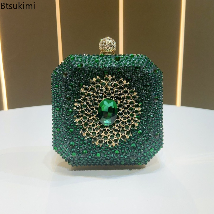 Mini Bag Evening Clutch - Mini Kryształowa Torebka Wieczorowa Damska Metalowa