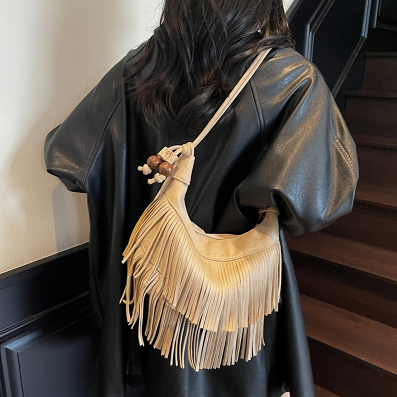 Half Moon Bag Suede - Modna Retro Zamszowa Torebka na Jedno