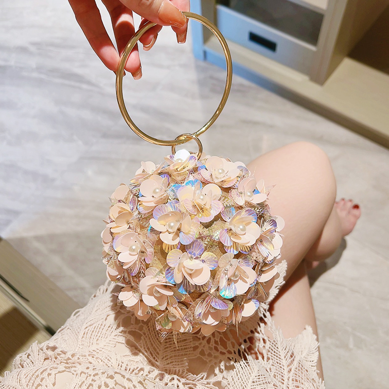 Mini Bag Evening Clutch - Mini cekinowa torebka wieczorowa w kwiaty,