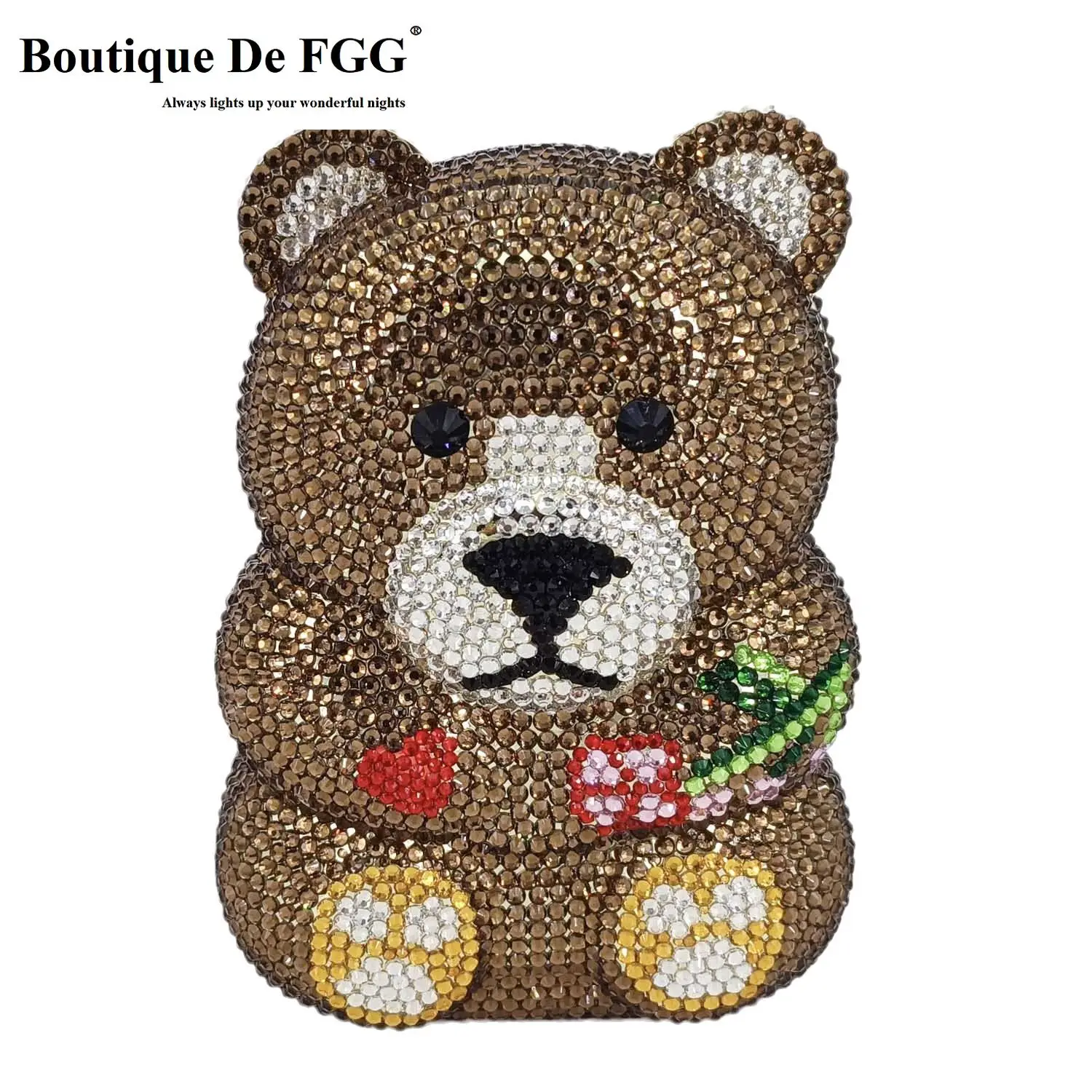 Mini Bag Evening Clutch - Boutique De FGG brązowy kryształ miś