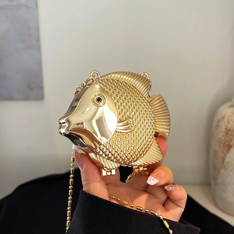 Mini Bag Evening Clutch - Cute Little Fish Shape Metal Mini